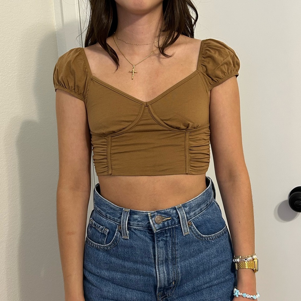 Princess Polly Brown Puff Sleeve Crop Top